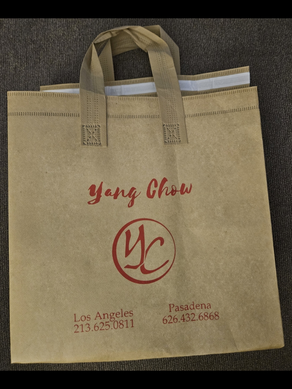 Reusable Tote Bag in Brown with Red Logo